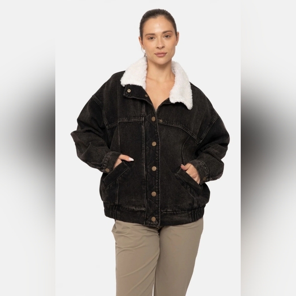 Mono B Jackets & Blazers - Women's Sherpa Collar Denim Jacket